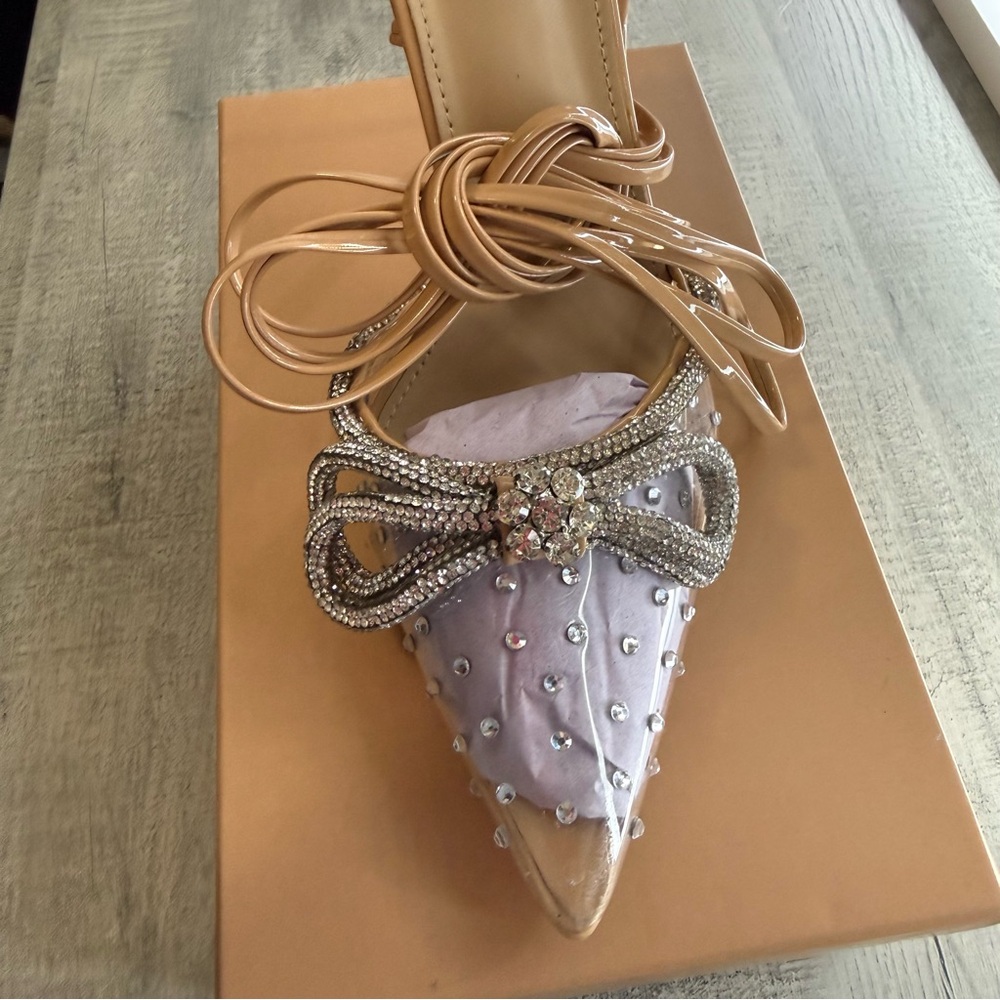 Women's Tan and Clear Embellished Heels - Picture 7 of 10